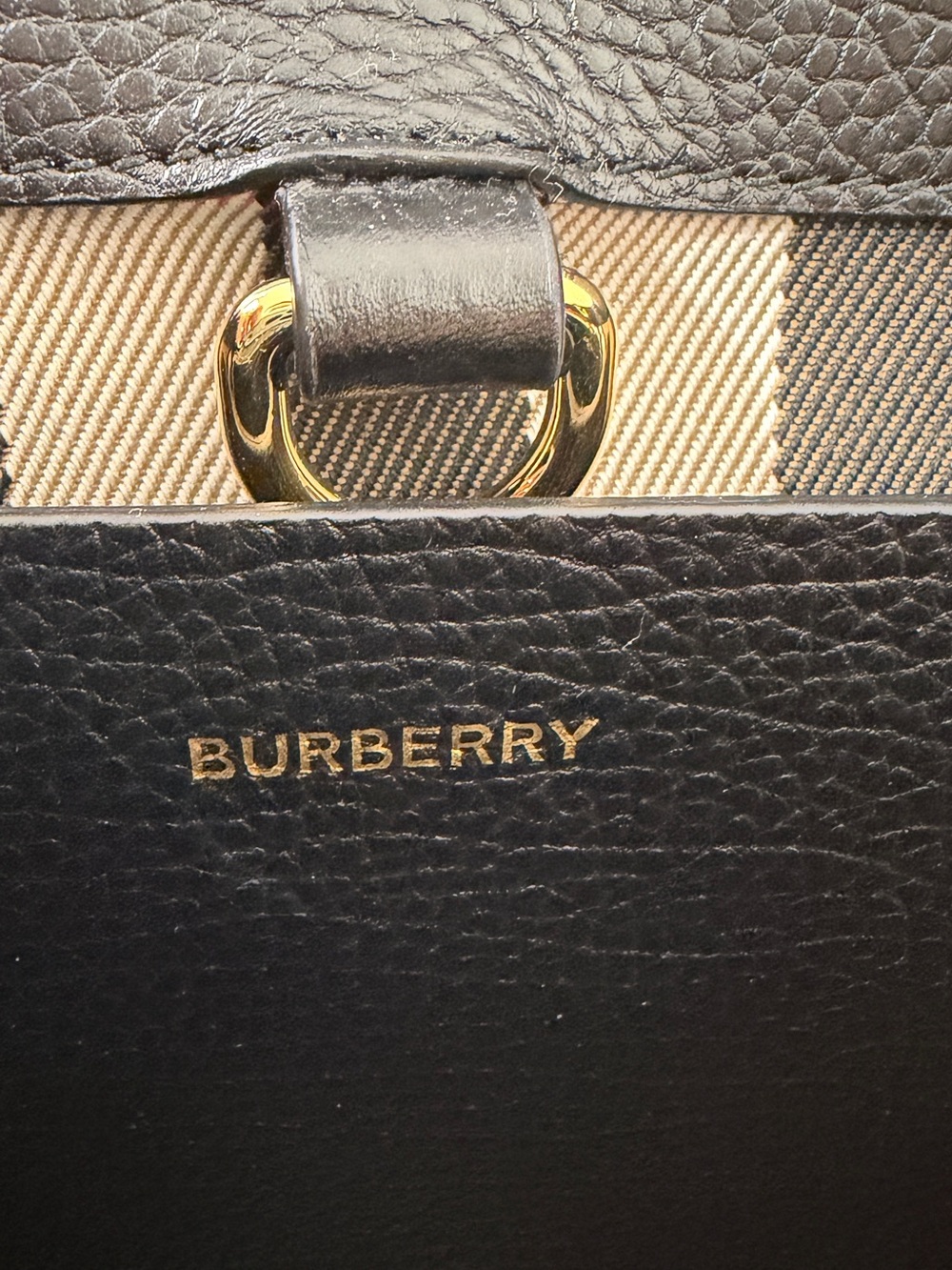 Burberry Black Leather Top-Handle Tote with Signature Check $2250 - Picture 9 of 9